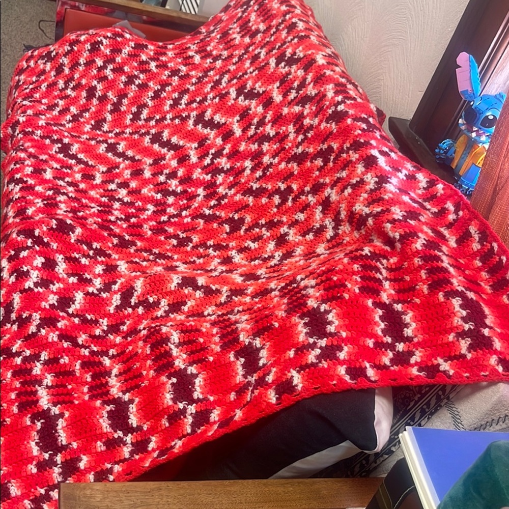 Red and White Knitted Blanket